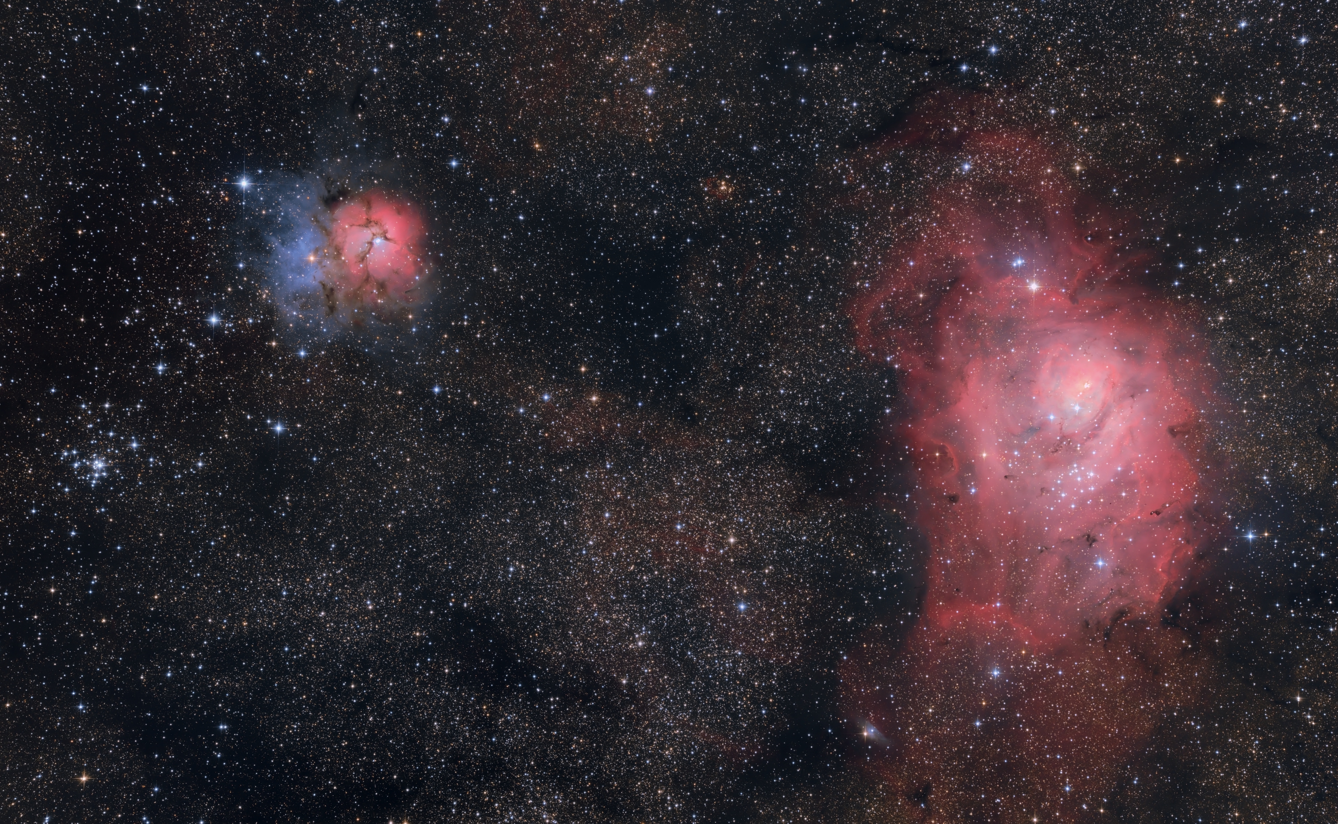 M8 Lagúna-köd, M20 Trifid-köd és M21