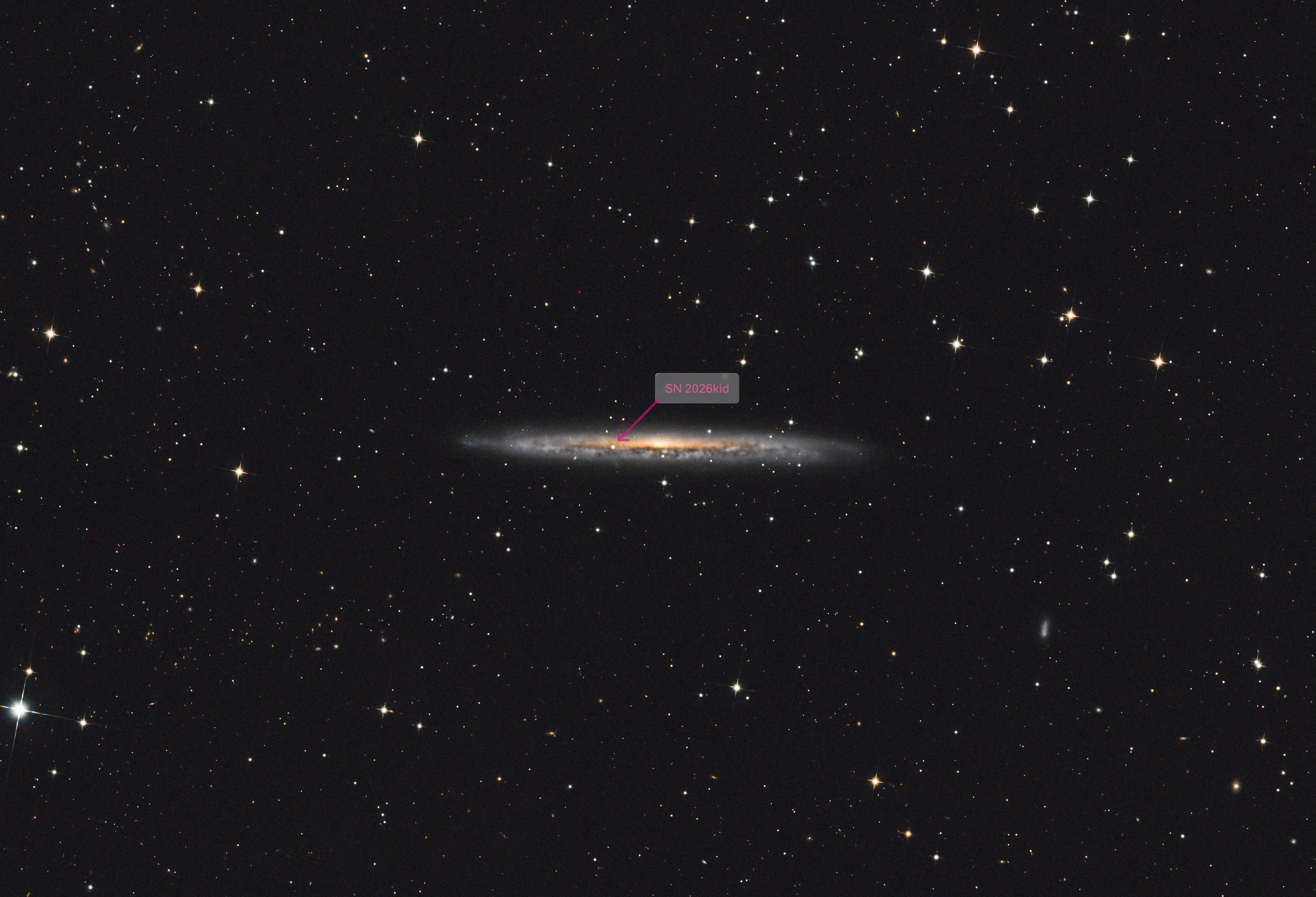 NGC 5907 és az SN 2026kid szupernóva
